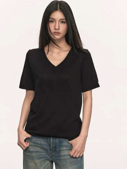 Olive Semi Sheer V-Neck Tee
