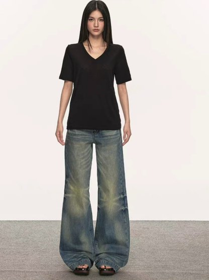Olive Semi Sheer V-Neck Tee