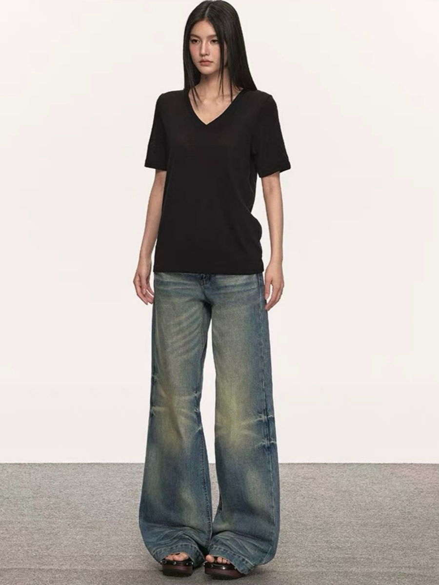 Olive Semi Sheer V-Neck Tee