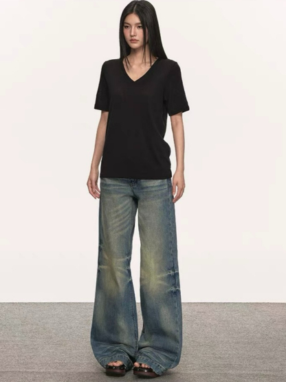 Olive Semi Sheer V-Neck Tee