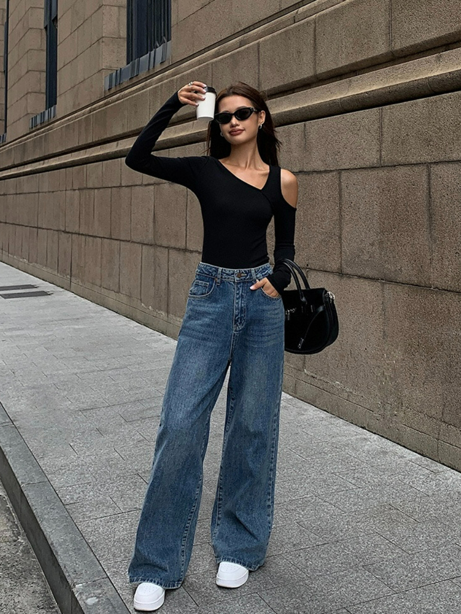 Judy Cold Shoulder Asymmetric Top-The Black Bow-