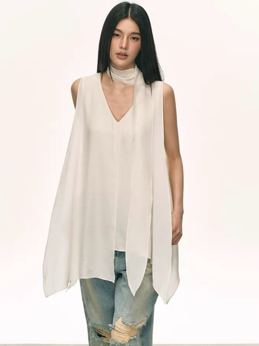 Odette Flowy Sleeveless Top with Tie