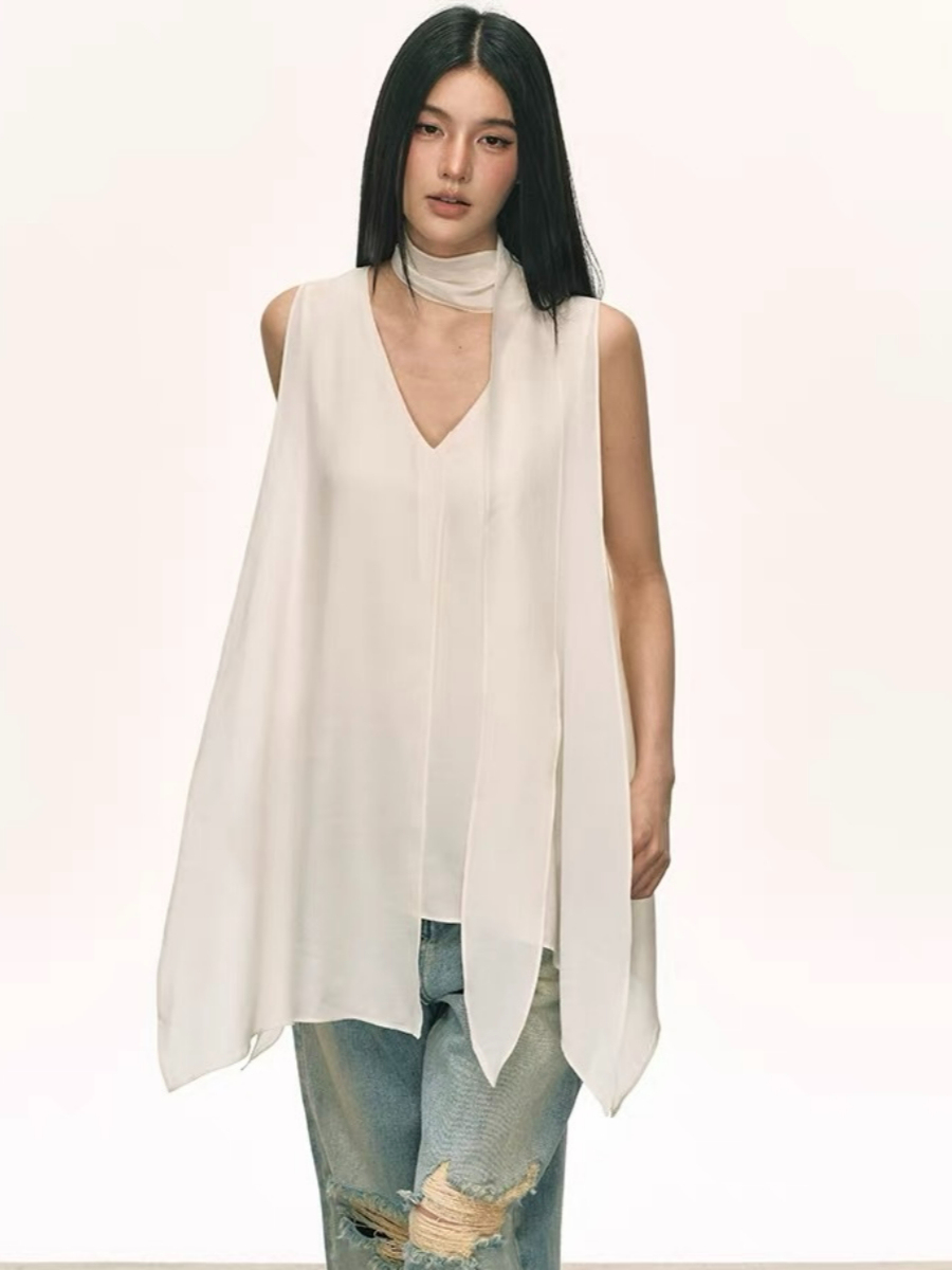 Odette Flowy Sleeveless Top with Tie