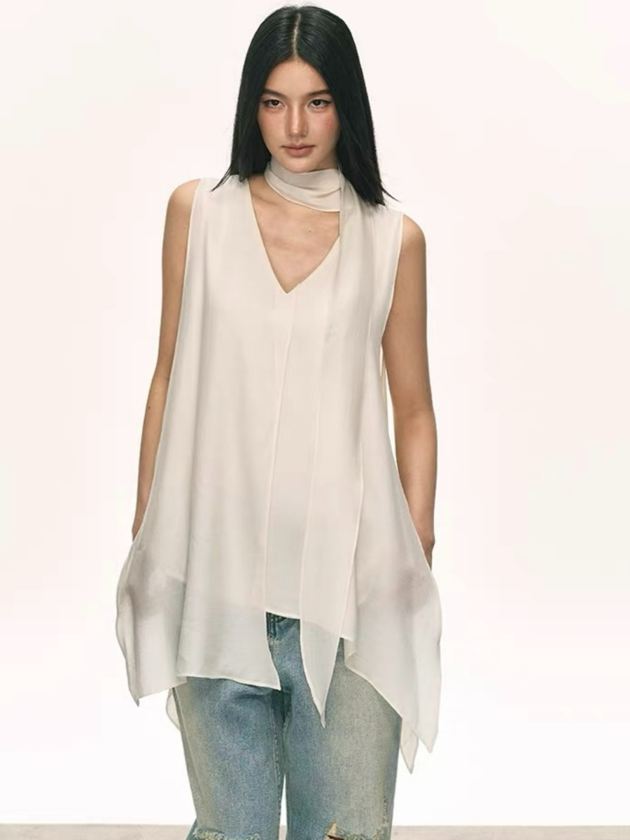 Odette Flowy Sleeveless Top with Tie