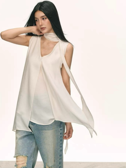 Odette Flowy Sleeveless Top with Tie