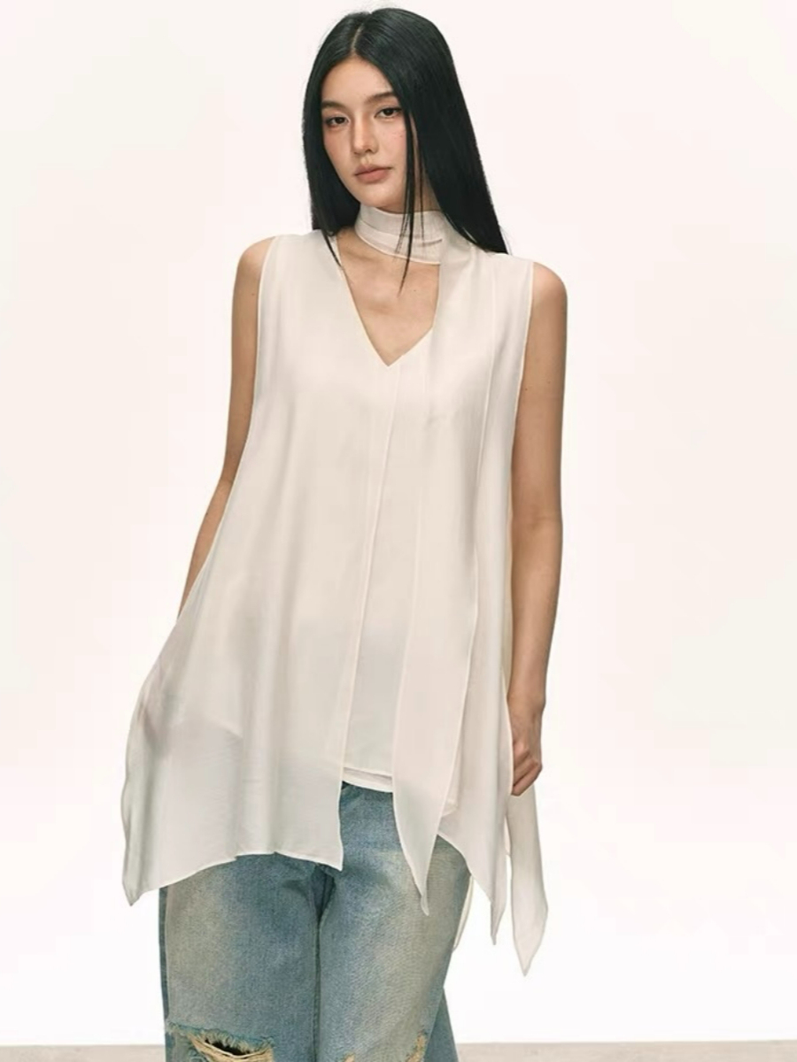 Odette Flowy Sleeveless Top with Tie