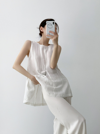 Xandele Sleeveless Linen Cotton Top-The Black Bow-