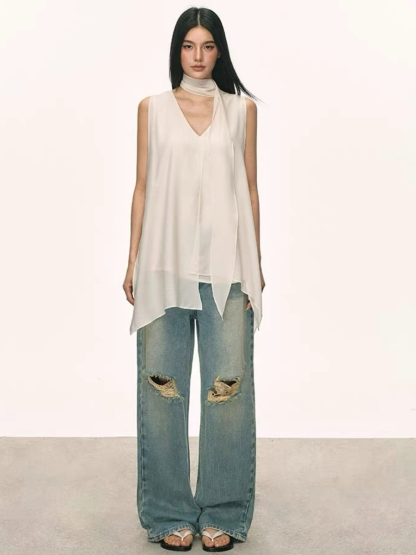 Odette Flowy Sleeveless Top with Tie