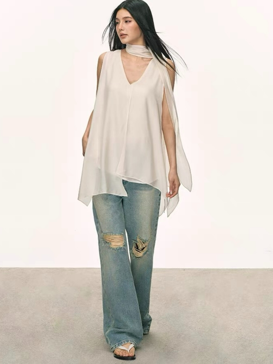 Odette Flowy Sleeveless Top with Tie