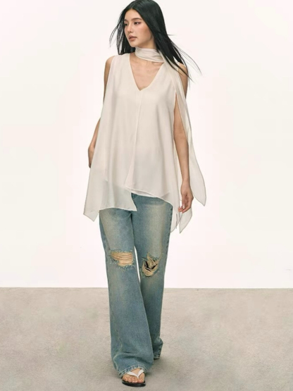 Odette Flowy Sleeveless Top with Tie