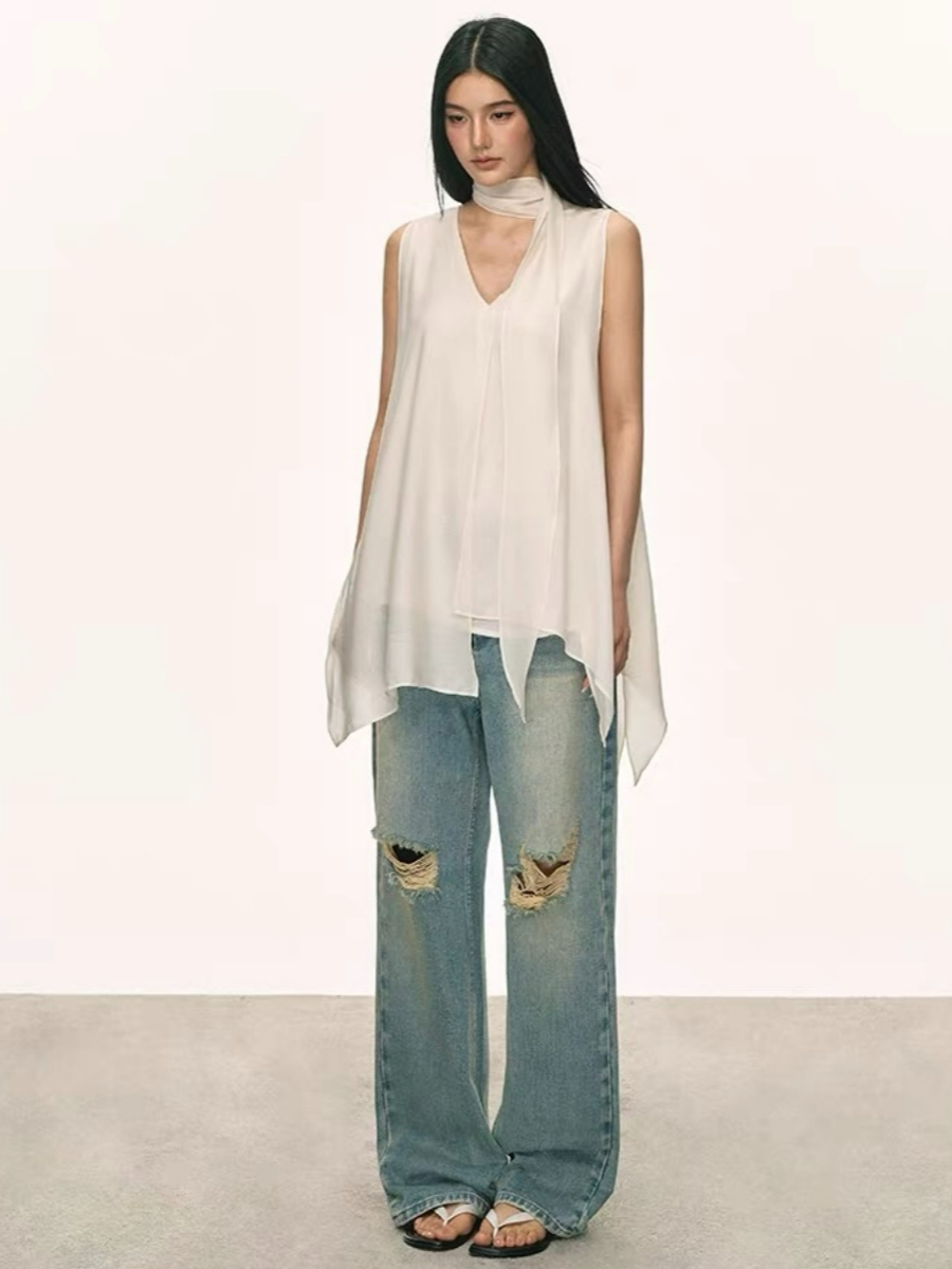 Odette Flowy Sleeveless Top with Tie