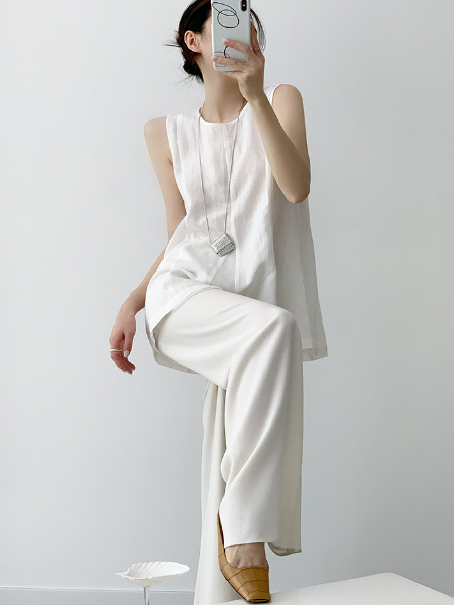 Xandele Sleeveless Linen Cotton Top-The Black Bow-