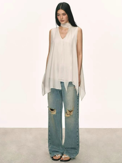 Odette Flowy Sleeveless Top with Tie