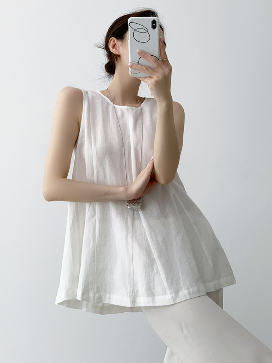 Xandele Sleeveless Linen Cotton Top-The Black Bow-