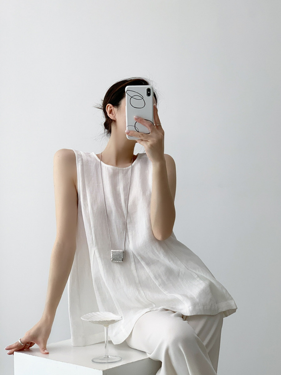 Xandele Sleeveless Linen Cotton Top-The Black Bow-