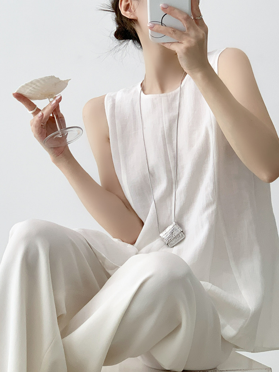 Xandele Sleeveless Linen Cotton Top-The Black Bow-