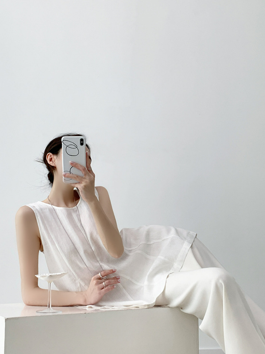 Xandele Sleeveless Linen Cotton Top-The Black Bow-