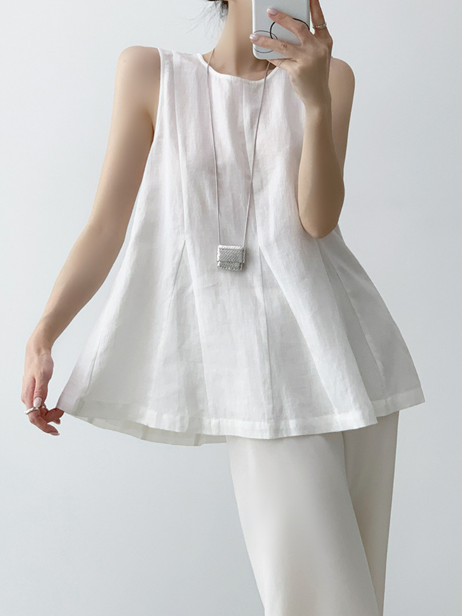 Xandele Sleeveless Linen Cotton Top-The Black Bow-