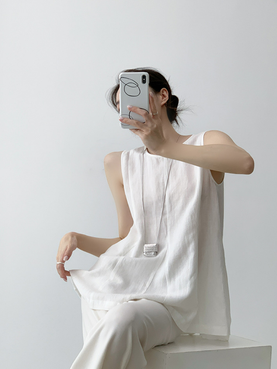 Xandele Sleeveless Linen Cotton Top-The Black Bow-