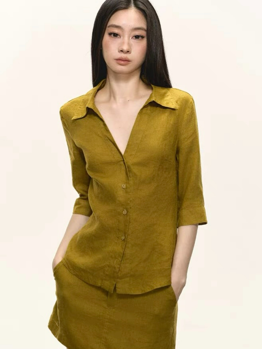 Delanie Linen Shirt & Skirt Set