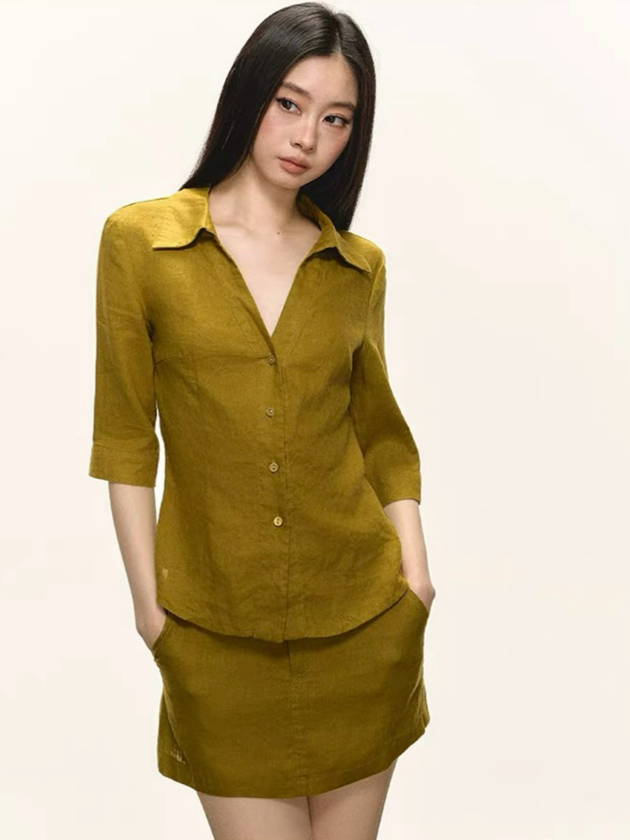 Delanie Linen Shirt & Skirt Set