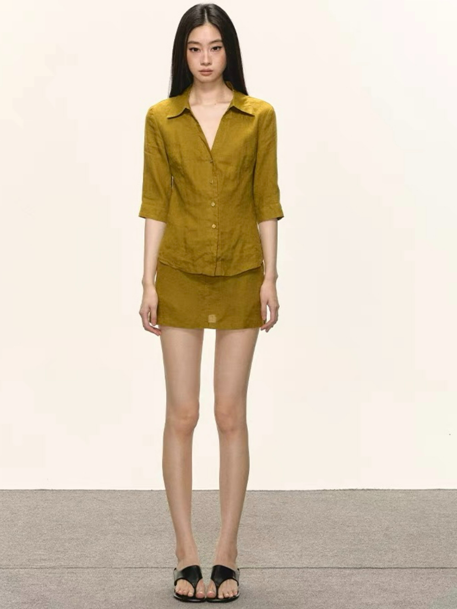 Delanie Linen Shirt & Skirt Set