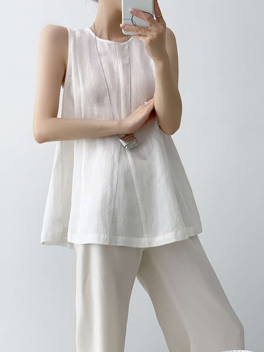 Xandele Sleeveless Linen Cotton Top-The Black Bow-