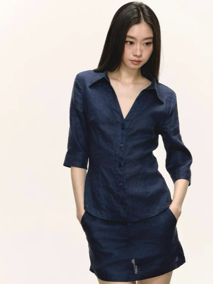 Delanie Linen Shirt & Skirt Set