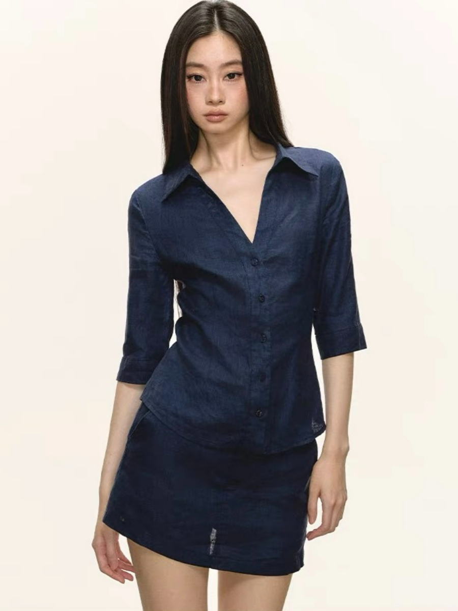 Delanie Linen Shirt & Skirt Set