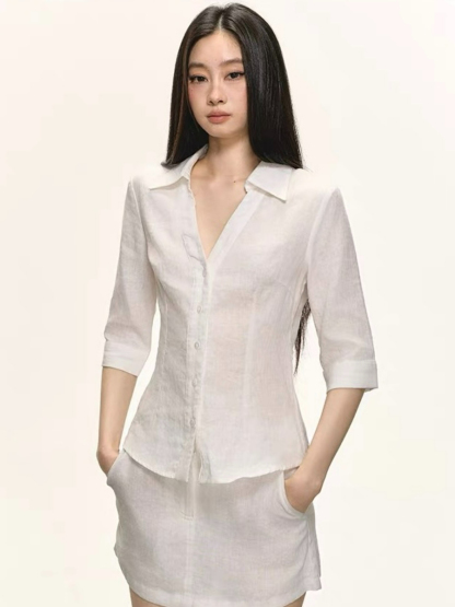 Delanie Linen Shirt & Skirt Set