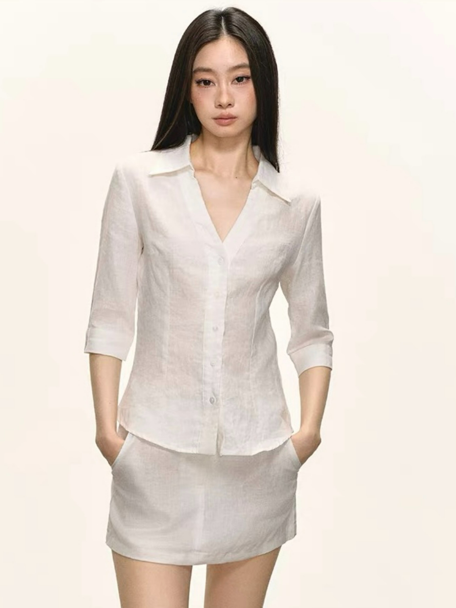 Delanie Linen Shirt & Skirt Set