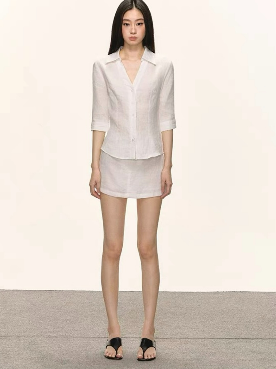 Delanie Linen Shirt & Skirt Set