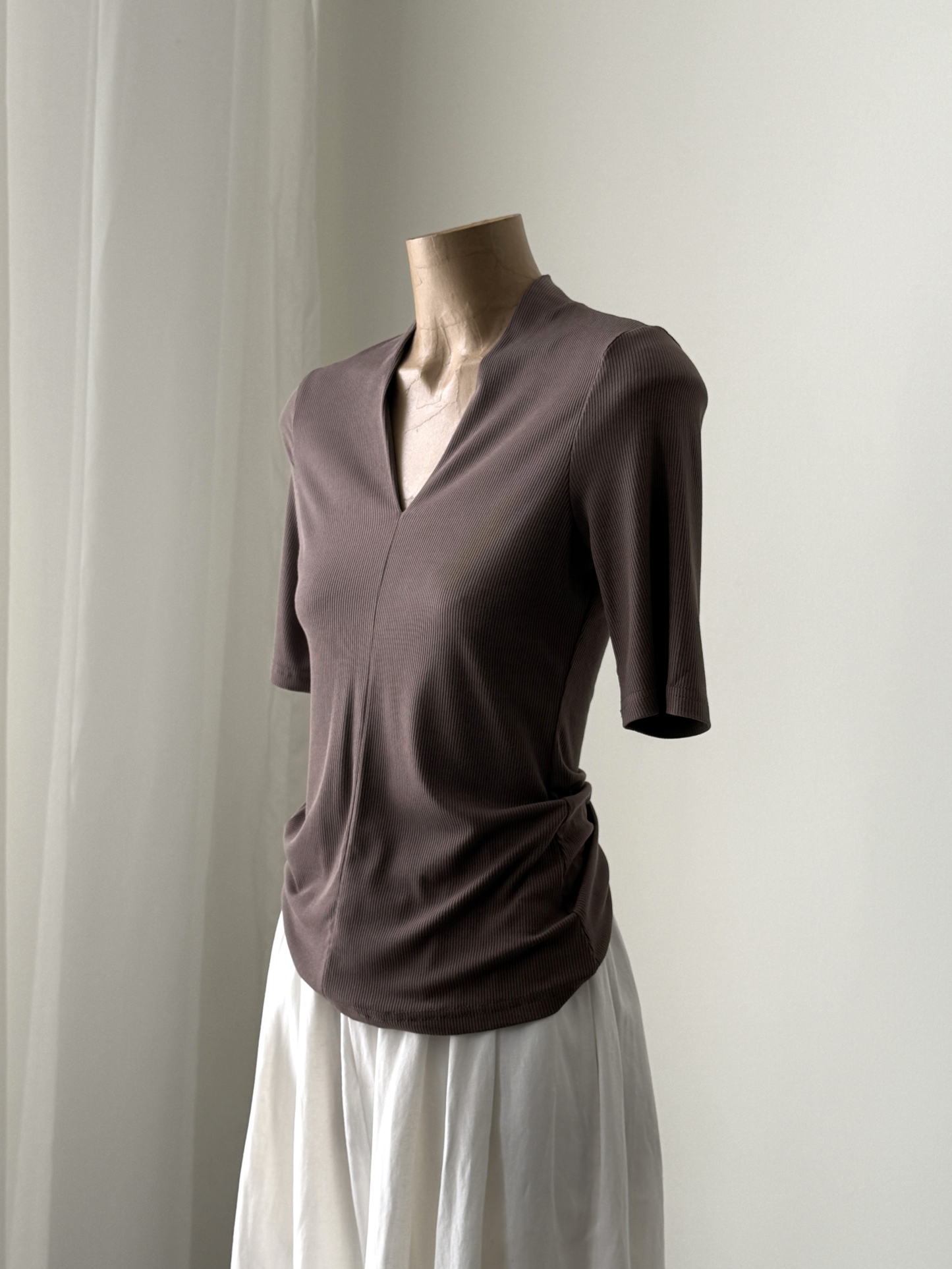 Katalynn Mid Sleeve V-Neck Knit Top