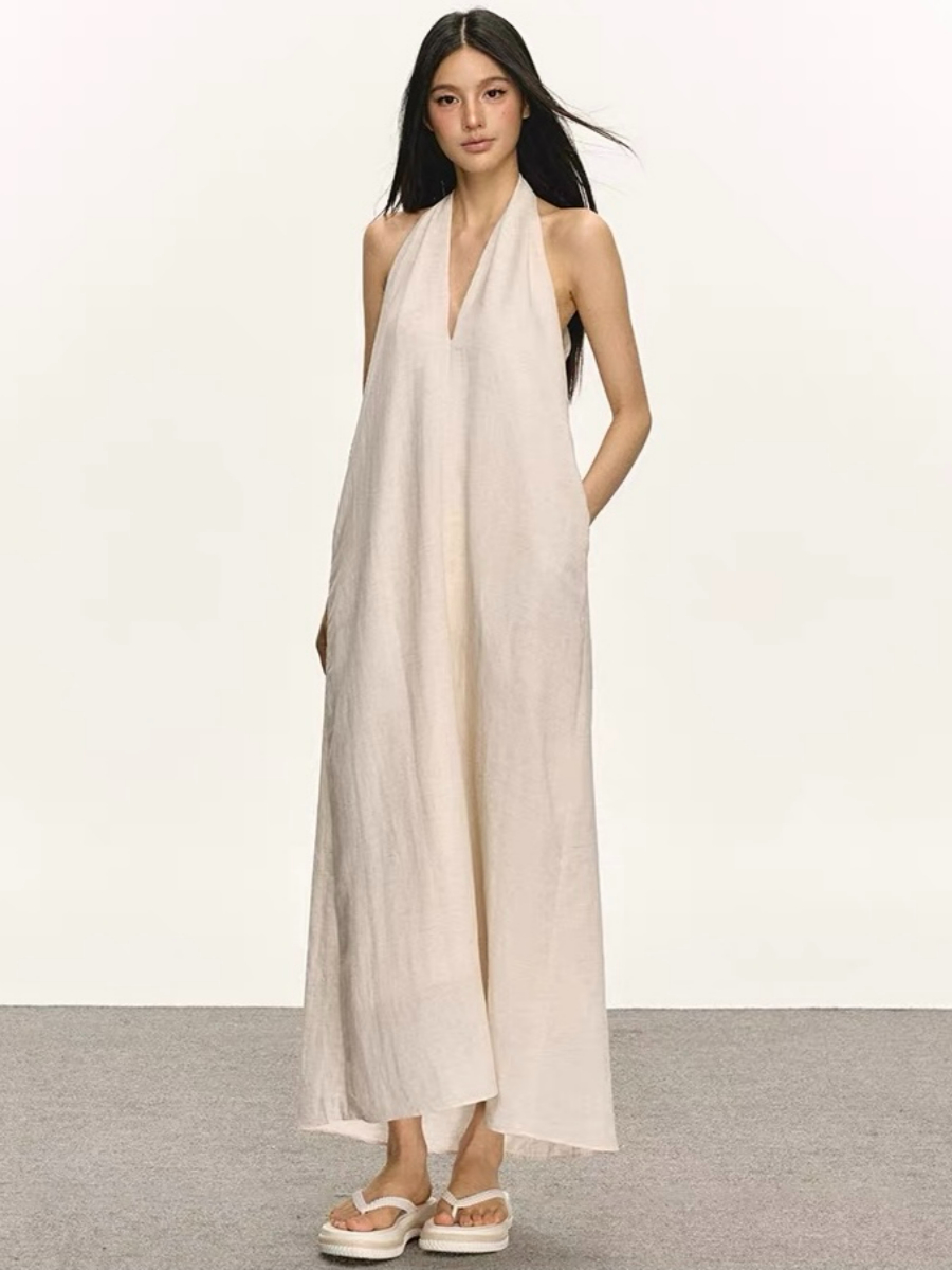 Odessa V-Collar Tencel Linen Maxi Dress