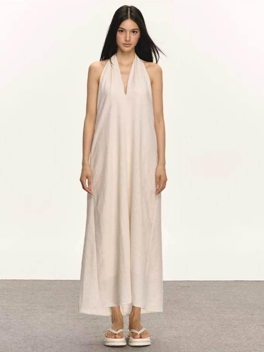 Odessa V-Collar Tencel Linen Maxi Dress