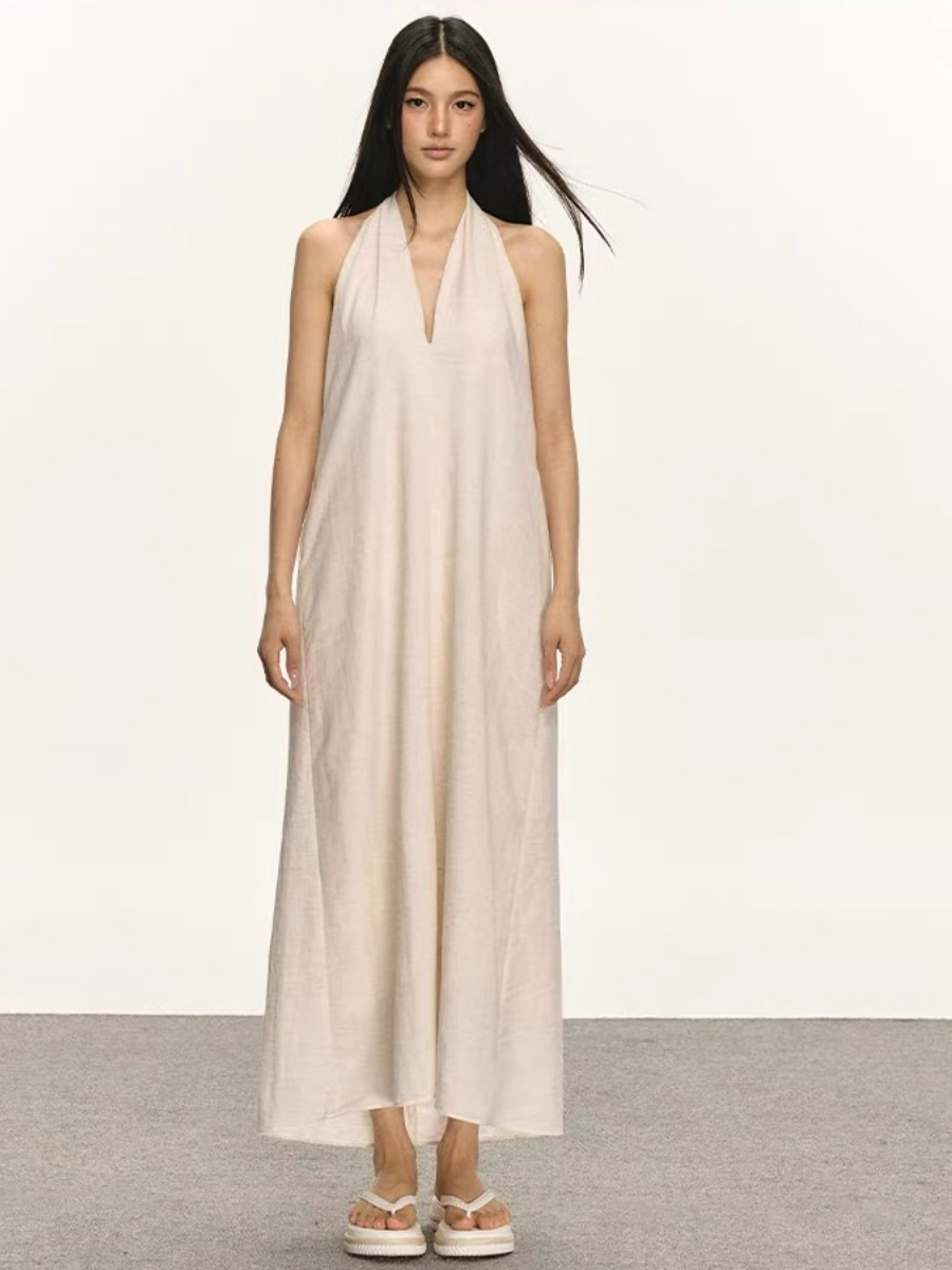 Odessa V-Collar Tencel Linen Maxi Dress
