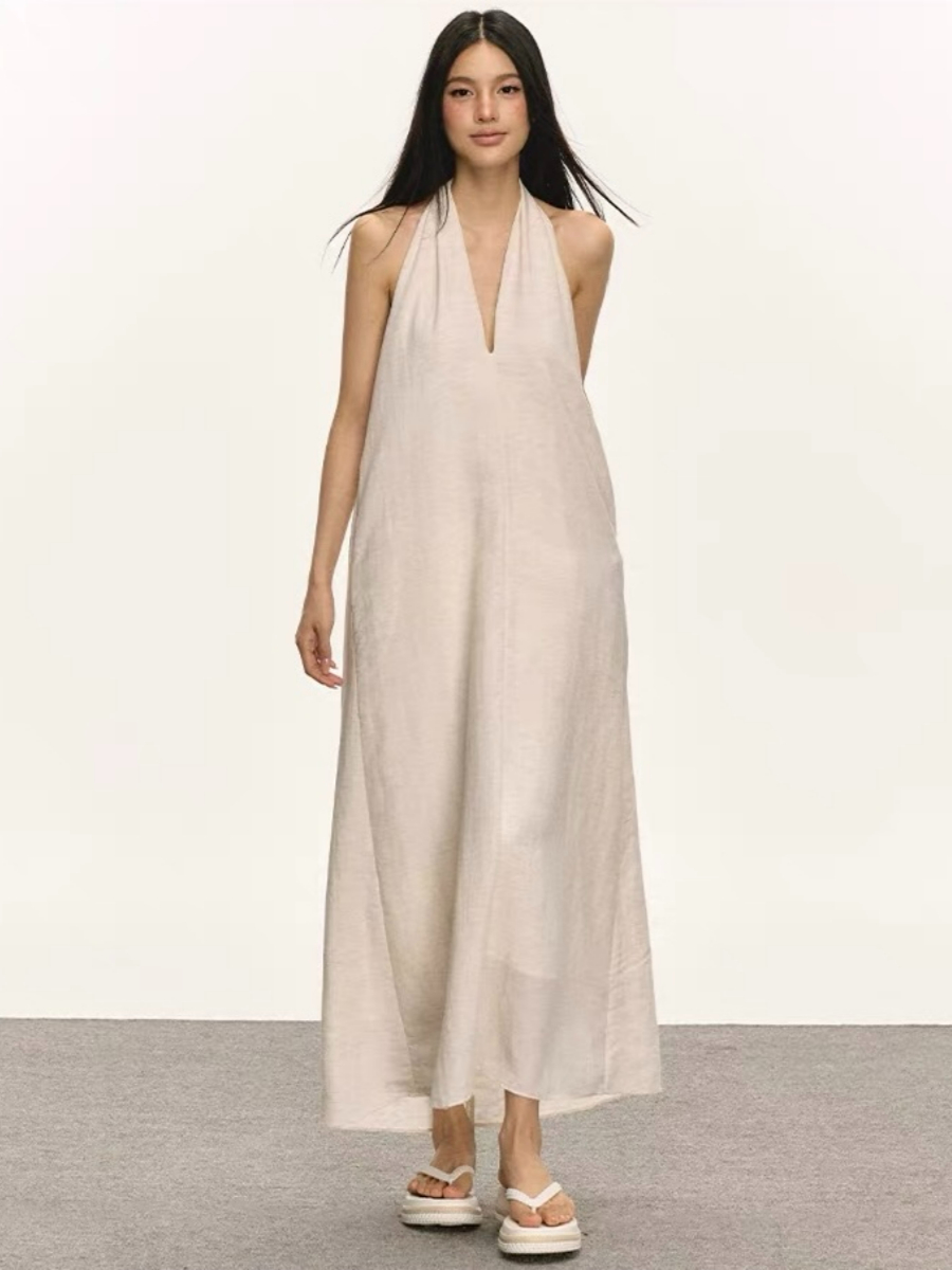 Odessa V-Collar Tencel Linen Maxi Dress