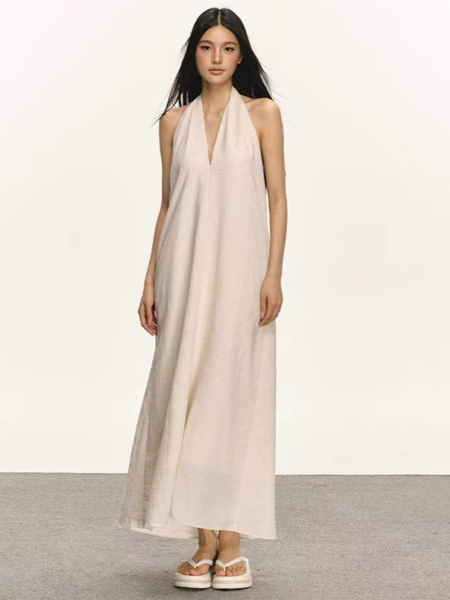 Odessa V-Collar Tencel Linen Maxi Dress
