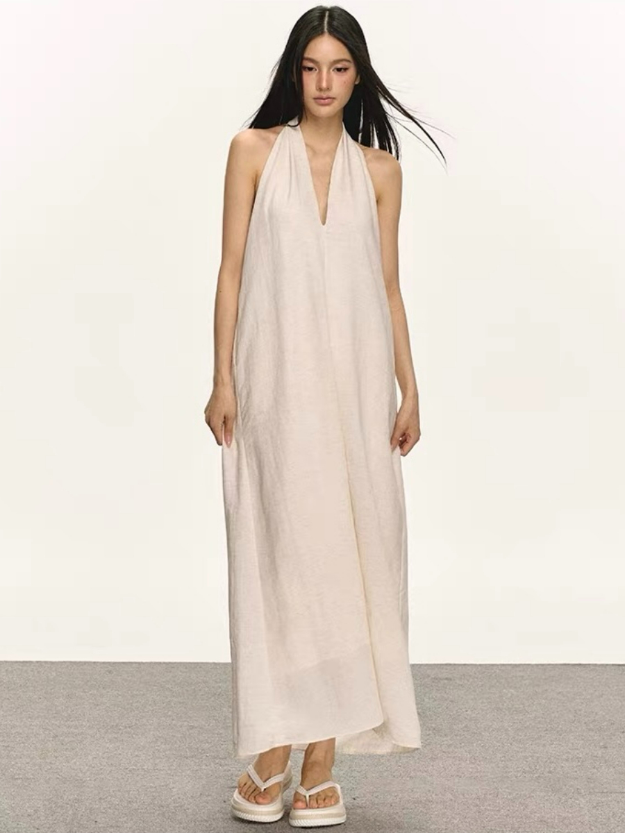 Odessa V-Collar Tencel Linen Maxi Dress