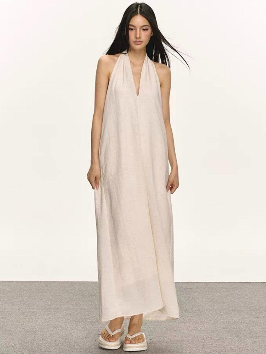 Odessa V-Collar Tencel Linen Maxi Dress