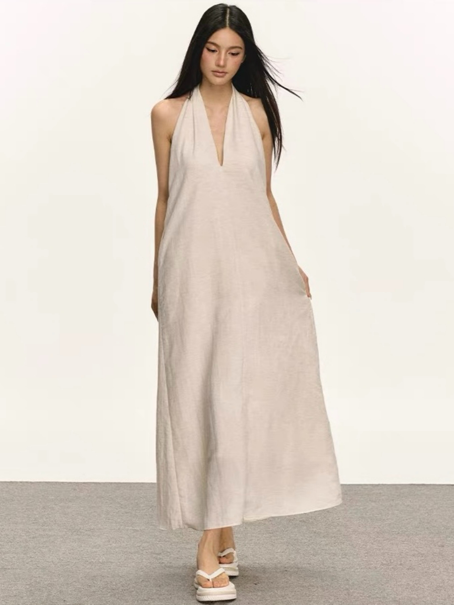 Odessa V-Collar Tencel Linen Maxi Dress
