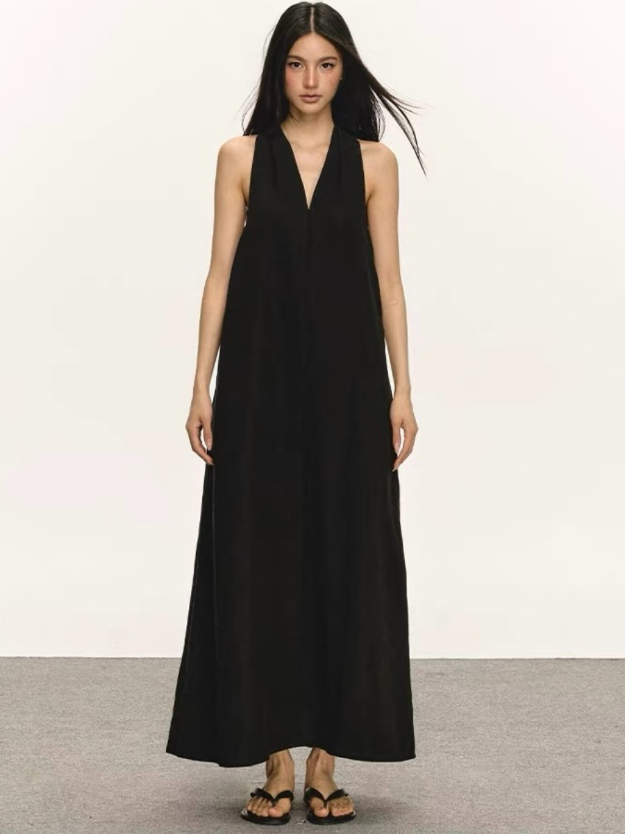 Odessa V-Collar Tencel Linen Maxi Dress