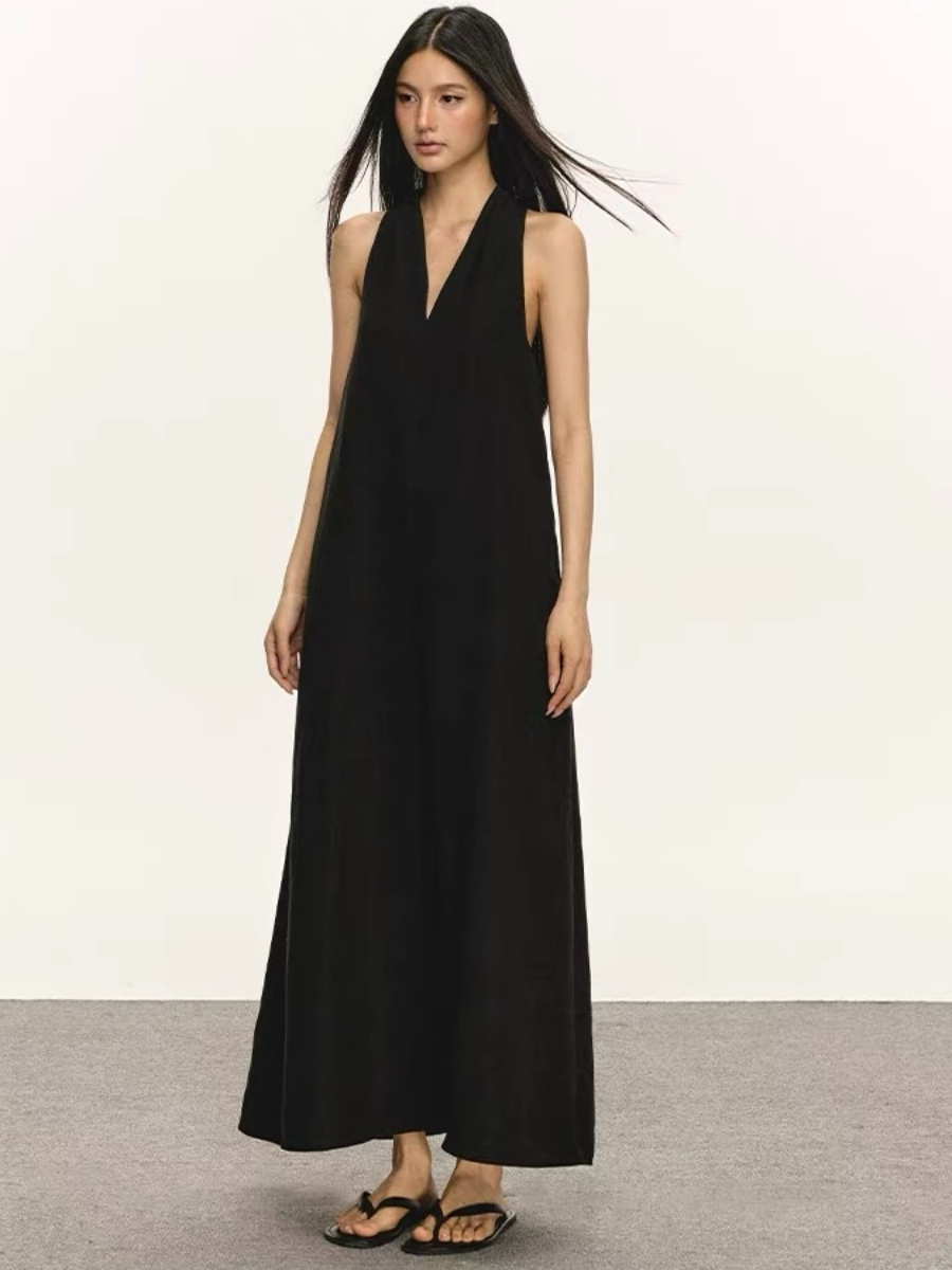 Odessa V-Collar Tencel Linen Maxi Dress