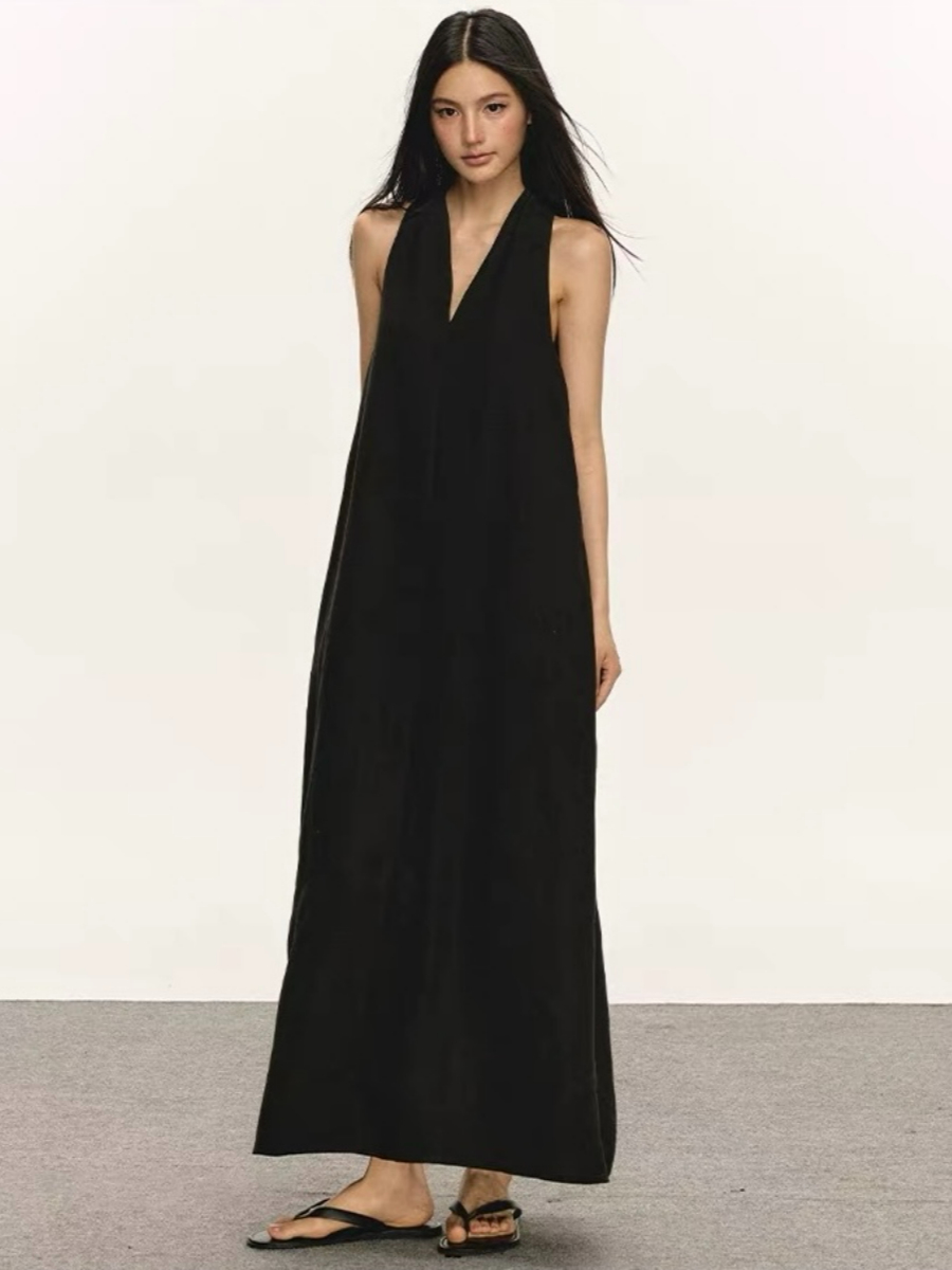 Odessa V-Collar Tencel Linen Maxi Dress