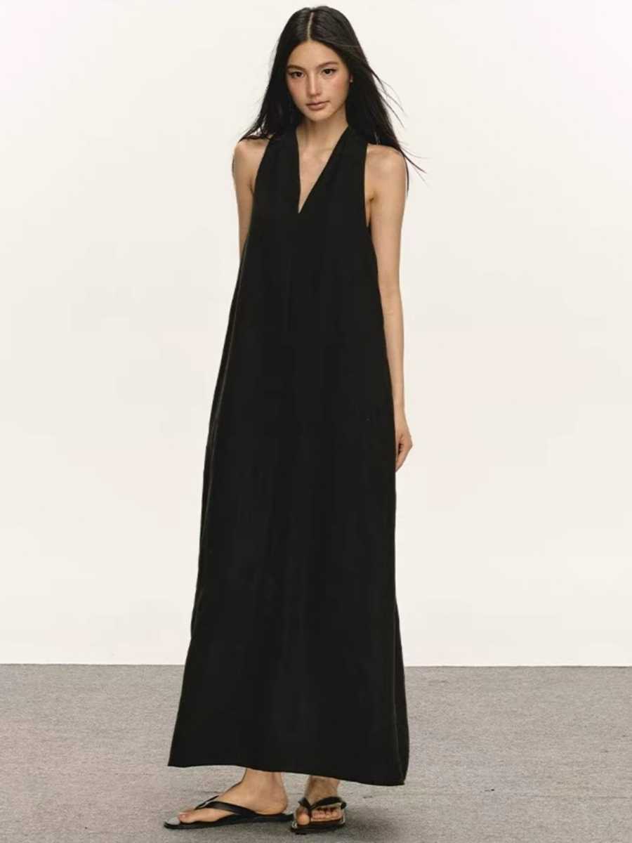 Odessa V-Collar Tencel Linen Maxi Dress