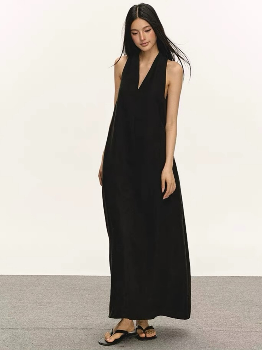 Odessa V-Collar Tencel Linen Maxi Dress