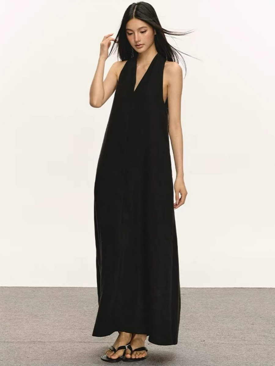 Odessa V-Collar Tencel Linen Maxi Dress