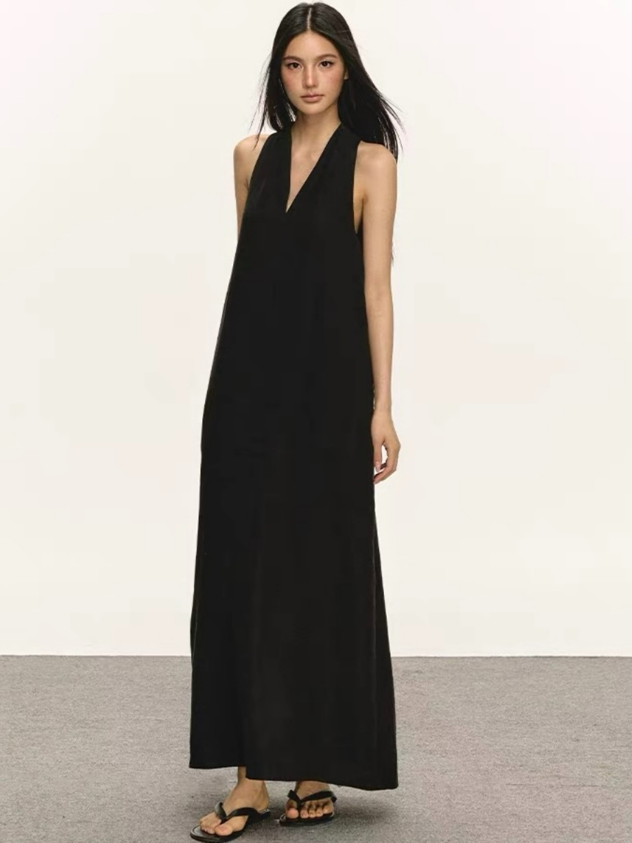 Odessa V-Collar Tencel Linen Maxi Dress