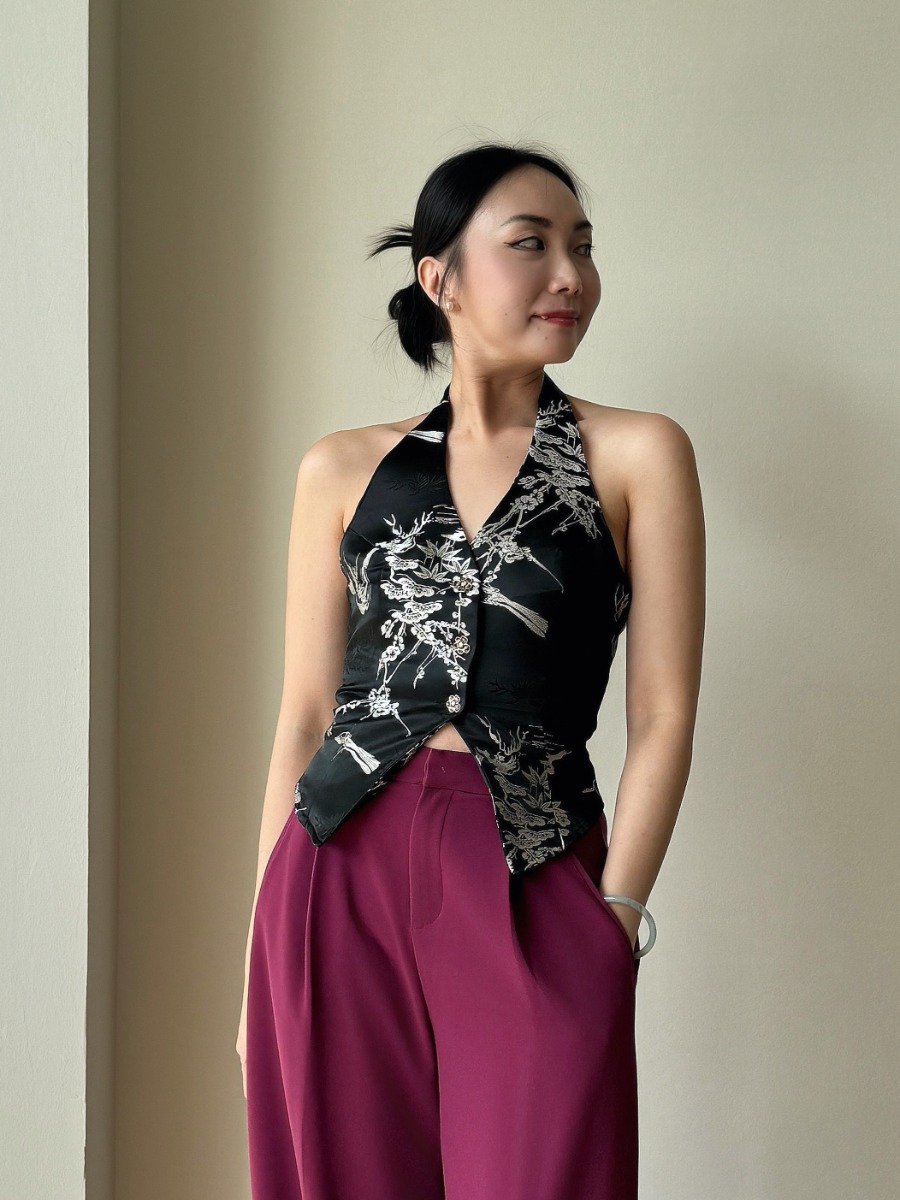 Shuang Mei Halter Neck Oriental Top