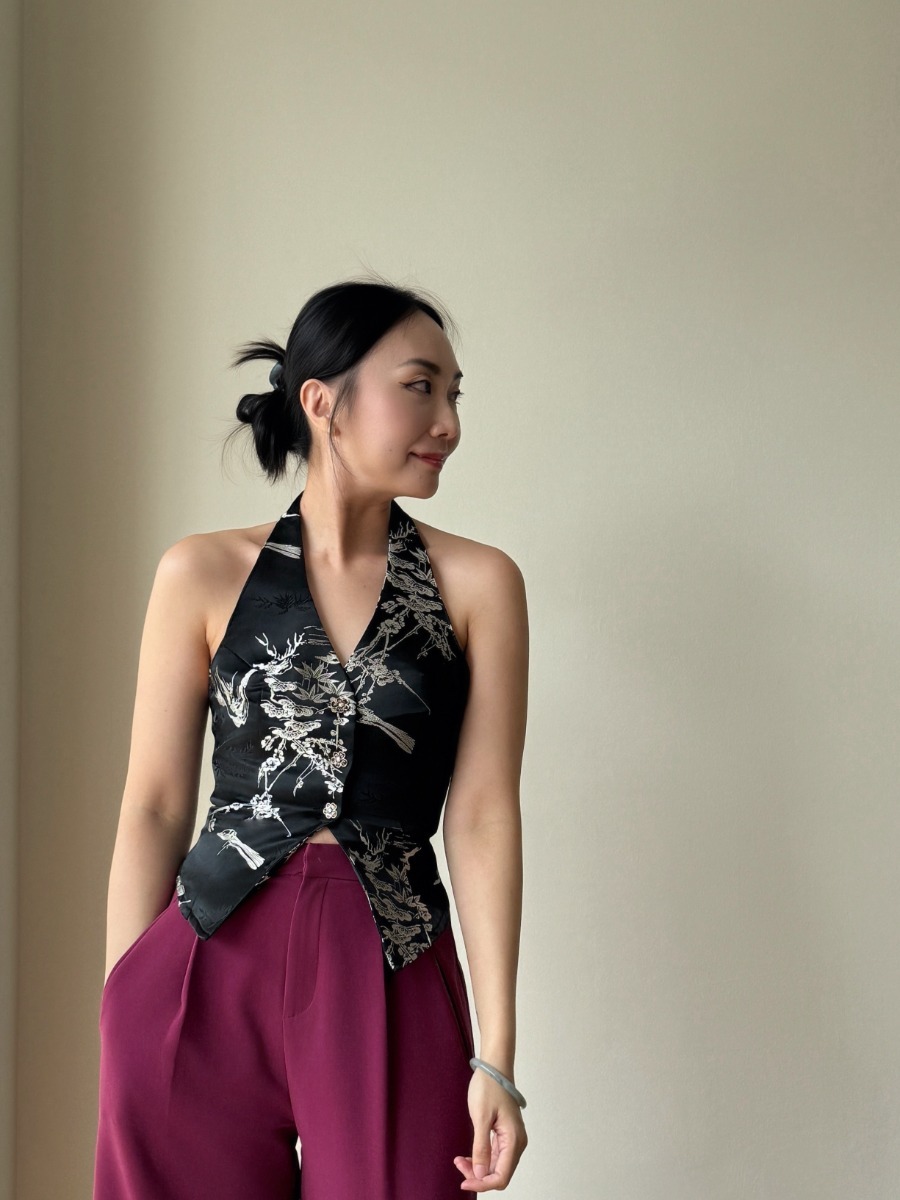 Shuang Mei Halter Neck Oriental Top